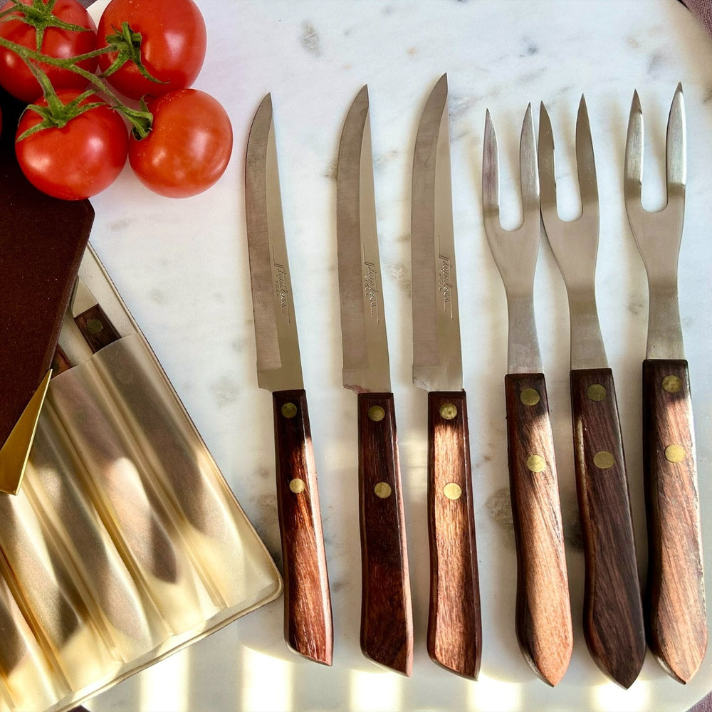 
                
                    Load image into Gallery viewer, Steak knives &amp;amp; forks set (6), stainless steel c1960s
                
            