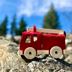 Toy Fire Truck, NZ wool felt & NZ pine